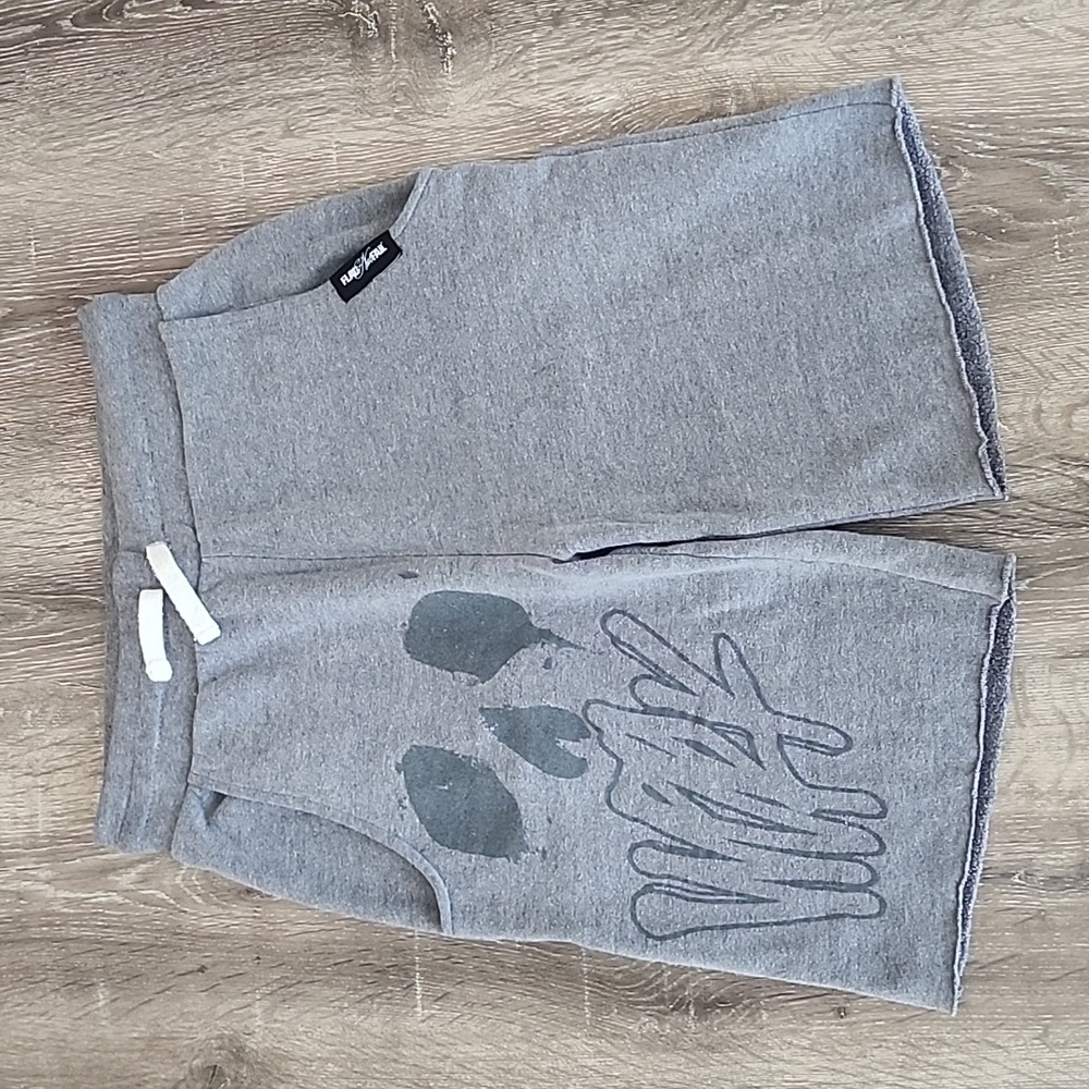 RARE! Flag Nor Fail Under 100 Skull Work Graffiti Print Sweatshorts XS Grey